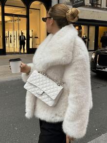 HZXVIC Women's Winter New French Luxury Big Collar Fake Leather Grass Coat - White - View 8