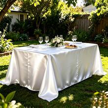 1 pieza Mantel de satén blanco, resistente a las arrugas y las manchas, lavable - Adecuado para el hogar, bodas, fiestas, cafés, picnics, forma rectangular, disponible en varios tamaños - Blanco - Ver 8