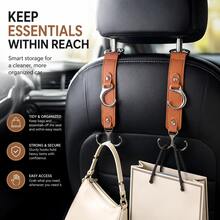 Multifunctional PU Leather Car Headrest Hook, Heavy Duty Back Seat Storage Hook, Universal In-Stock Car Interior Accessory - A - View 3