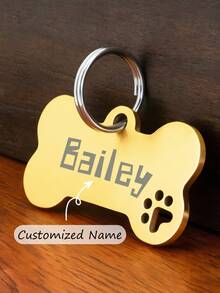 Customized Black Pet Name Dog Tag, Engraved Stainless Steel Dog ID Tag, Bone Shaped Personalized Cat ID Tag, Custom Name Plate, Engraved Metal Identification Tag For Pets - Silver - View 10