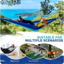 Camping Hammock, Portable Hammocks With Tree Straps & Attached Carry Bag, Camping Essentials Gear, Perfect For Outside Indoor Hiking Beach Backpack Travel - Royal Blue and Sky Blue - View 5