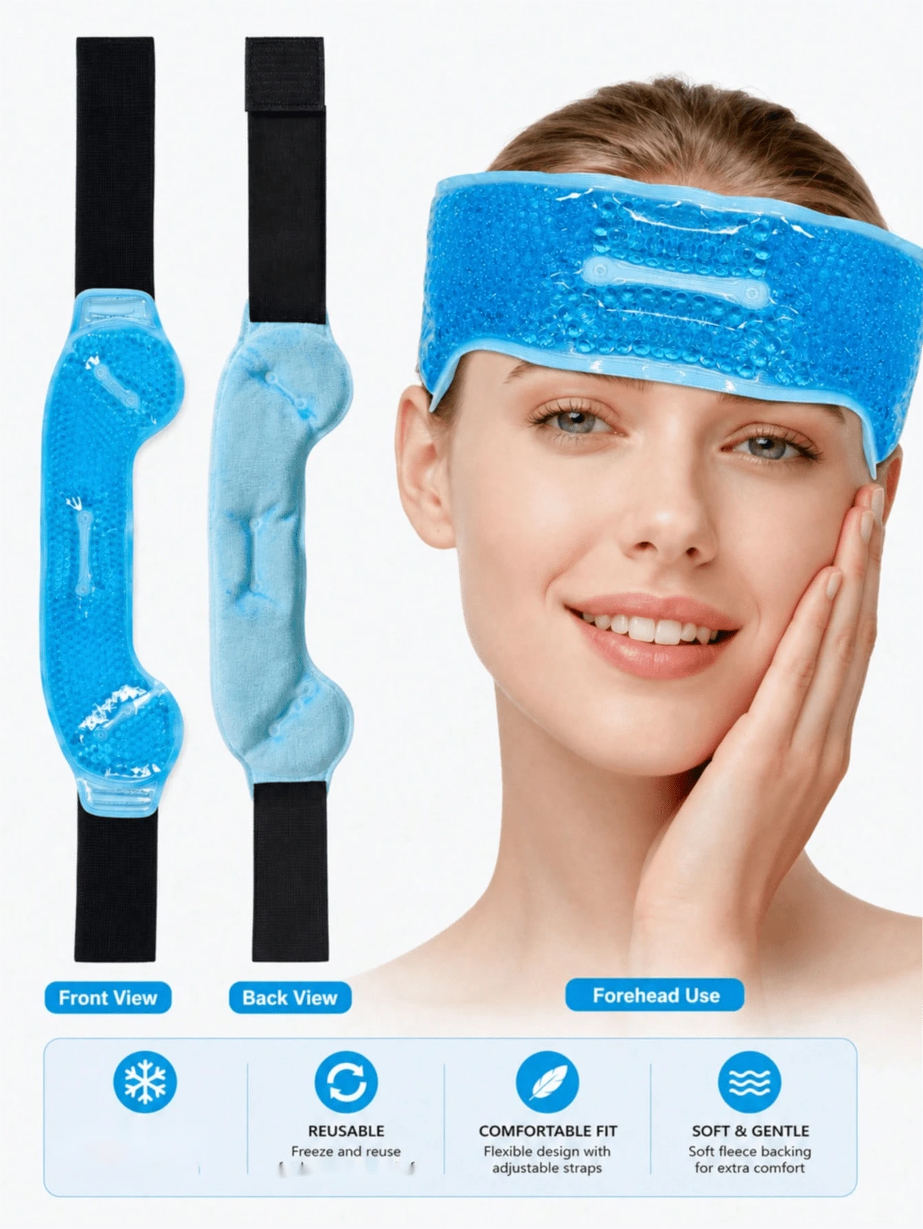 Gel-Filled Gel Ice Forehead Bandage, PVC Gel Bead Hot/Cold Compress, Plush Forehead Bandage, Ice Pack, Physical Cooling Ice Band - B - View 1