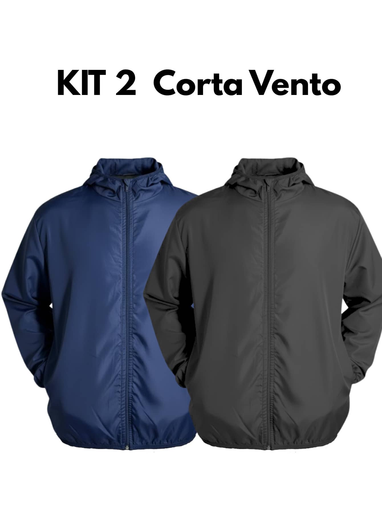 kit 2 jaquetas corta vento impermeavél masculina super leve - Preto e Azul Marinho - Visão 1