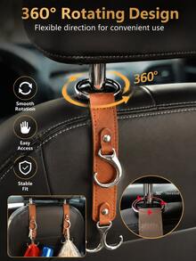 Multifunctional PU Leather Car Headrest Hook, Heavy Duty Back Seat Storage Hook, Universal In-Stock Car Interior Accessory - A - View 6