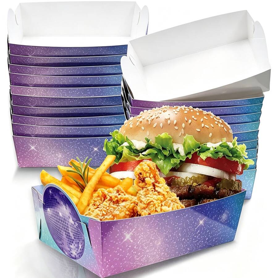 10pcs/30pcs/50pcs/100pcs Purple Disco Theme Paper Food Trays, Macaron Gradient Purple Disco Snack Boats (Suitable For Corn Chips, Snacks, Etc.), Perfect For Purple Disco Theme Birthday Party And Bachelorette Party Decoration - Multicolor - View 1