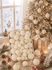42pcs/Set White Christmas Flocked Balls, Flocked Christmas Decorations, Handmade Flocked Balls, Christmas Tree Decorations, Christmas Tree Balls, Suitable For Wedding Anniversary Celebrations, Snowflake Decorations - White Flocked Christmas Ornament - View 1