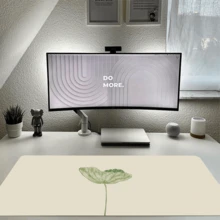 1 buah Alas Meja Besar Minimalis Berwarna-warni Motif Teratai Krem, Alas Mouse Panjang Anti Air dan Anti Selip, Alas Keyboard Bermotif Bunga dengan Tepi Jahitan, Cocok untuk Dekorasi Meja Kantor Siswa Perempuan - Seri Botani Minimalis - View 3