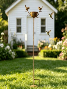 Vintage Iron Bird Feeder With Bird Nest Decoration And Bird Statue, Also Functions As Bird Bath And Feeder, Includes Easy-To-Clean Tray, Suitable For Wild Birds, Essential For Garden Bird Watching Enthusiasts - A - View 3