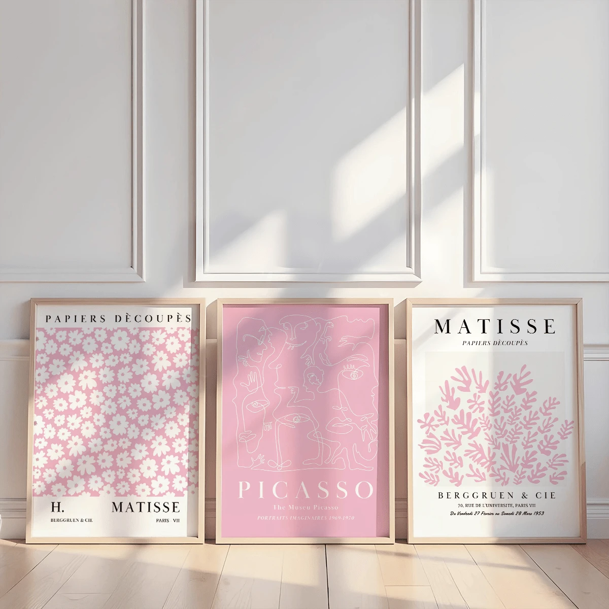 3 piezas de arte de pared decorativo de estilo moderno, conjunto de pintura de pared rosa estilo Matisse y Picasso - Póster de mercado floral abstracto, impresión en lienzo, adecuado para decoración de sala de estar, dormitorio, comedor (sin marco), regalo de cumpleaños, graduación, decoración de cocina, decoración de hotel, decoración de oficina - A - Ver 1