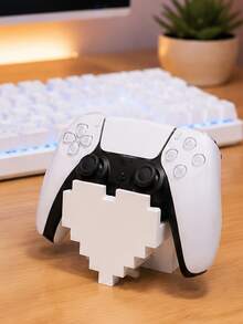 1pc Vintage Heart Pixel Art Controller Stand, Pink & White Game Controller Display Holder Compatible With Ps5/4, Stable Anti-Slip Base Desktop Decor Accessory For Gamers, (Stand Only) - Multicolor - View 5