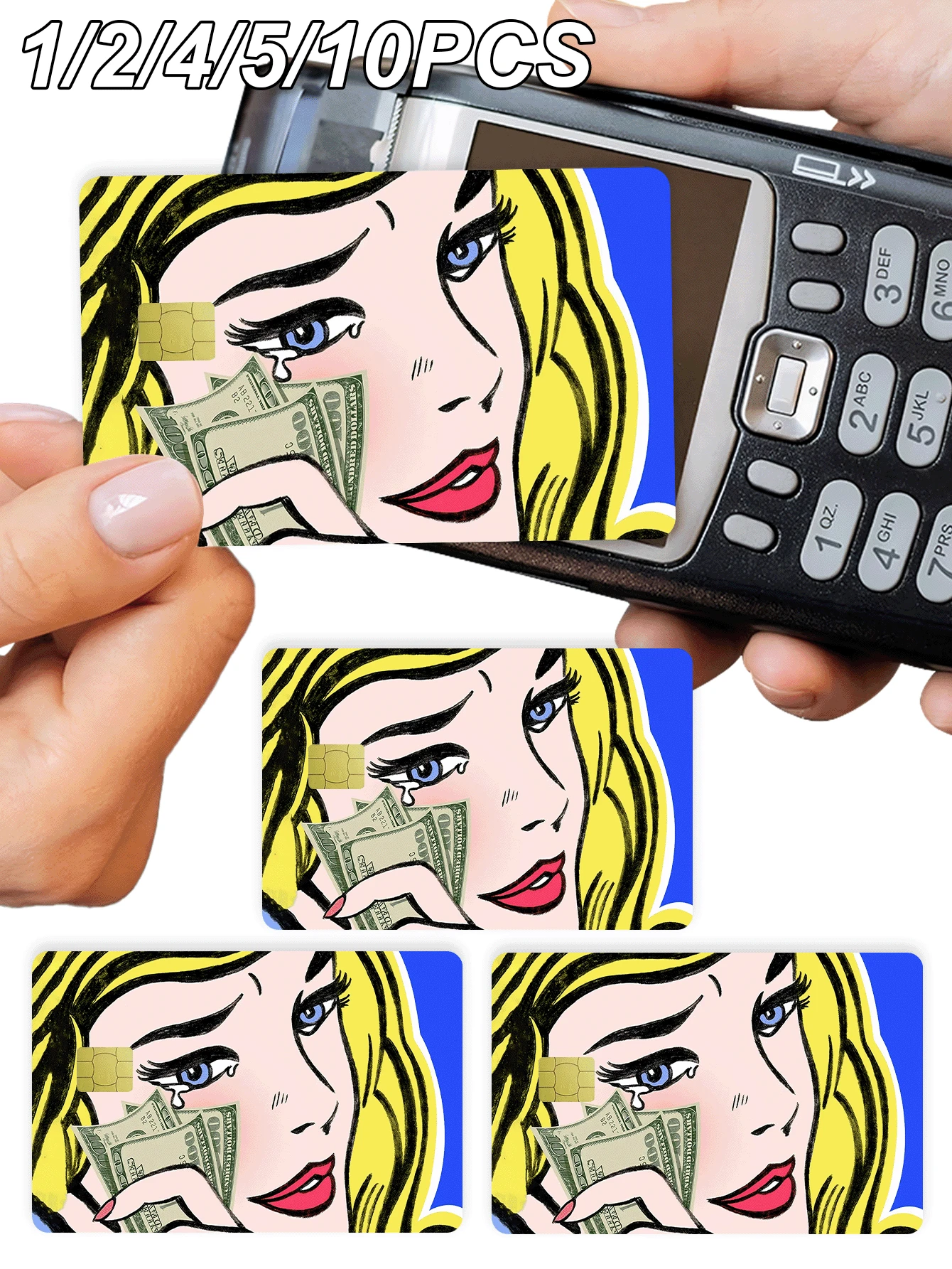 1/2/4/5pcs Crying Girl Credit Card Stickers, Anime Yellow Hair Girl Party Birthday Gift, PVC Material Anti-Fingerprint Anti-Scratch Wear-Resistant Skin, Suitable For Men, Women, Couples, Small Chip Card, Bank Card Decoration Stickers, Credit Card, Transit Card, Student Campus Card DIY, Privacy Protection - Type a - View 1