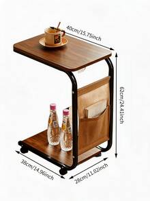 1pc 2-Tier Rolling Side Table With Magazine Storage Pocket, Mobile C Shaped Sofa End Table With Wheels, Wooden Top Snack Bedside Side Table For Living Room Bedroom Small Space - Multiple Specifications - View 10
