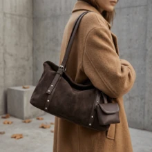 Fall Winter Suede Pillow Bag For Women, Large Tote Shoulder Purse With Crossbody Strap, Soft Warm Fluffy Texture, Lightweight Multi-Compartment Storag - Coffee Color - View 3