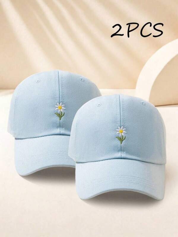 1/2pcs Unisex Y2K Style Embroidered Floral Baseball Cap, Outdoor Daily Commute Minimalist Y2K Duck Bill Hat, Youth Fashion Sun Hat