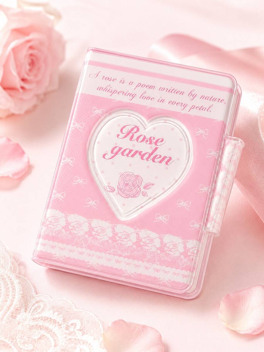 1pc INS Style Bow Cat 1-Pocket Card Album, Strawberry Cat Snap Button 3-Inch Photo Album Idol Card Storage Book - Pink - View 1