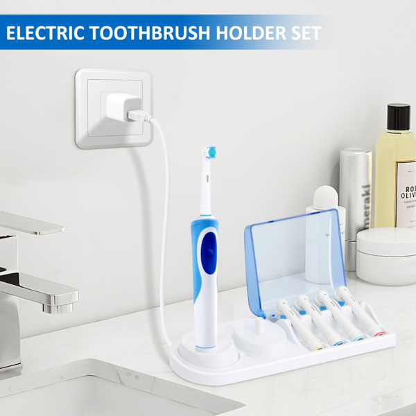 LAOPAO 1pc Multifunctional No-Drill Electric Toothbrush Holder/Stand, Suitable For Bathroom Countertop, Includes Charging Base And Brush Head Storage Box, Bathroom Storage Accessory