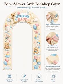 1 Set Welcome Baby Arch Door Banner Decoration, Teddy Bear Balloon Baby Bottle Print Photo Backdrop, Baby Shower Party Room Decor Supplies - C - View 11