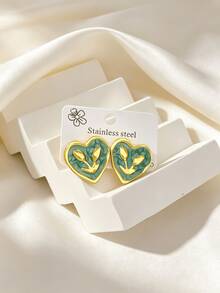 1/5 Pairs 304 Stainless Steel Oil-Drip Heart Tulip Stud Earrings, Hypoallergenic Non-Fading, Vintage Sweet Women's Commuter Accessory - Multicolor - View 8