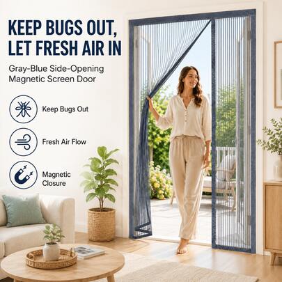 1pc Gray Magnetic Screen Door, Reversible Left/Right Opening Mosquito Net Curtain, Auto-Closing Insect Screen Door, Fine Breathable Mesh, No-Drill Easy Installation, Suitable For Patio, Balcony, Bedroom, Kitchen, Living Room