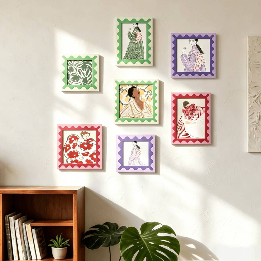 1pc UV Printed Wave Pattern Photo Frame, HD Real Glass Panel, Multi-Size 4x4, 4x6, 5x7, 6x6 In, Stylish Wall-Mounted And Tabletop Picture Frames, Modern Stylish Interior Accent For Living Rooms & Offices (Random Photo Paper) - 1PC - View 1