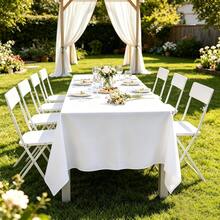 1pc White Wrinkle-Resistant Polyester Tablecloth - Suitable For Halloween, Christmas, Birthday Party Decoration, Outdoor Picnic, Wedding, Camping, Kitchen - White - View 6