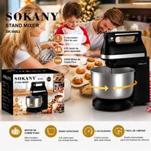 Batidora De Pie Sokany SK-6663 500W Con Tazón De Acero Inoxidable 4L, 5 Velocidades, Función Turbo, Motor De Cobre Puro, Desmontable, Ideal Para Repostería, Pan, Pasteles y Cocina - Tipo de Enchufe A Japonés (100V) - Ver 3