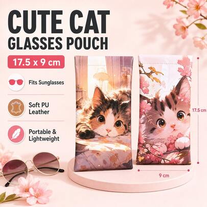 1PC Sweet Dreamy Cat Print Glasses Pouch, Cute Glasses Bag