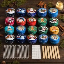 48 قطعة مجموعة أدوات DIY شاملة لصنع شموع عيد الميلاد، تتضمن 8 أوعية شموع مطبوعة عشوائية بتصاميم رجل الثلج والرنة و40 مادة أساسية يدوية، مناسبة لصنع شموع معطرة فريدة كهدايا حفلات العطلات - 48 قطعة/8 مجموعات/4 - مشاهدة 8