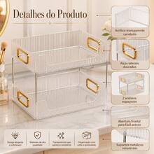 Prateleira Organizadora 2 Andares Maquiagem Perfumes Acrílico Transparente Quarto Cozinha - Transparente - Visão 7