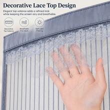 Grey Magnetic Screen Door, Split Design Mosquito Net Door With Lace Header, Built-In Strong Magnetic Blocks For Seamless Automatic Closing, Weighted Bottom For Drop-Down, Pet-Friendly Scratch-Resistant And Durable, Suitable For Patio, Kitchen, Balcony, Ventilation And Insect Protection, Multiple Sizes Available - Grey - View 7
