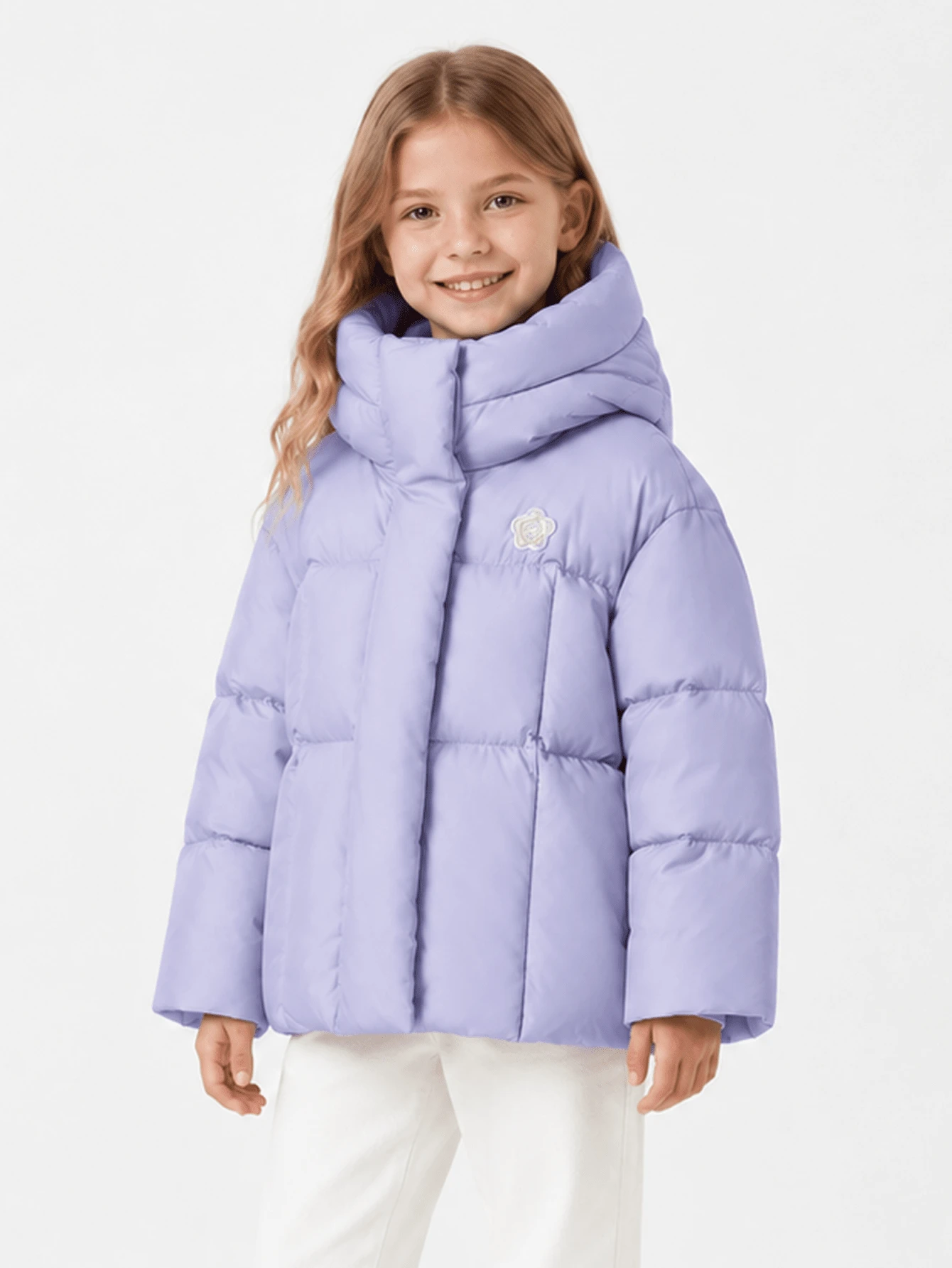 Balabala Girls' Short Down Jacket, Winter Hooded Coat, Windproof/Waterproof/Snowproof - Pink Purple - View 1