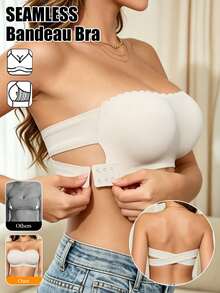 Women's Strapless Seamless Bandeau Bra Wireless Padded Tube Top,Non-Slip Sides Cross Back Invisible Backless Bra For Party Wedding Everyday Wear - White - View 2