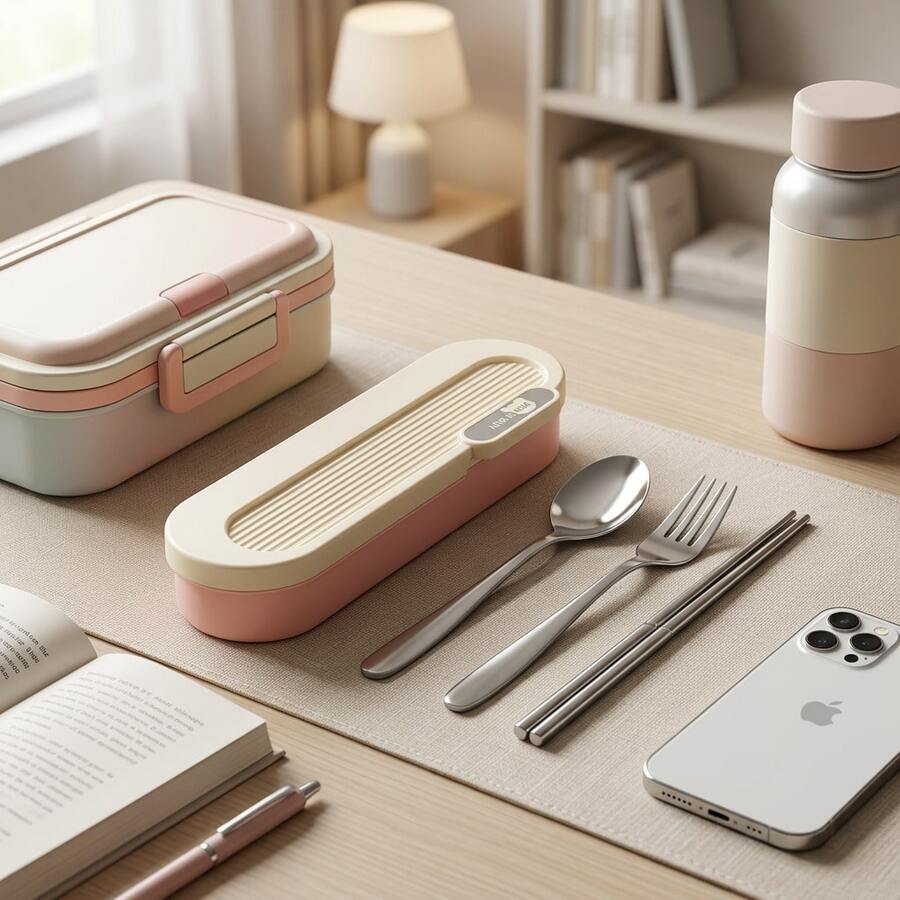 Travel Utensils With Storage Box, 304 Stainless Steel Reusable Silverware, Spoon And Fork Set For Lunch Box, Chopsticks, Portable Cutlery Set, Camping Utensil Set, Mess Kit For Camping 1 Person, Lunch Box Accessories For Adults, Student - Multicolor - View 1