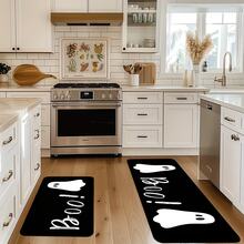 1 pieza Alfombra rectangular con fondo negro y letra fantasma blanca Boo, estilo minimalista, Halloween, felpudo, alfombra pequeña, felpudo de bienvenida, felpudo exterior, alfombra de cocina, felpudo de puerta principal, alfombra de área pequeña, alfombra de jardín - Multicolor - Ver 4