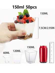 Vasos cuadrados de plástico transparente de alta calidad de capacidad 60ml (Mini), 120ml (Mediano) en presentación de 30/50/100 piezas, reutilizables para fiestas adecuados para aperitivos, chocolates, helados, frutas, pasteles, mousses, pudines y entradas. Fácil de lavar a mano, apropiados para cafeterías, pastelerías, restaurantes, fiestas en casa, bodas y como recipientes decorativos. - Multicolor - Ver 17