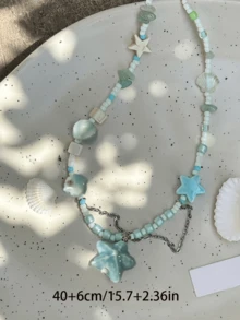 1 Peça Colar Feminino de Alta Qualidade com Concha de Estrela-do-Mar, Estilo Boêmio, Material Metálico Multicolorido, Adequado para Férias na Praia e Uso Diário - Multicolorido - Visão 2