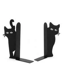 Cute Black Cat Bookends, Metal Decorative Bookshelf Support, Suitable For Bookshelves, Desks And Home Offices, Cartoon Cat Book Organizer, Suitable For Study, Bedroom, Reading Area And Book Display - Multicolor - View 12