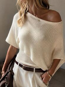 French Soft Style Diagonal Knit Cape Asymmetrical Off-Shoulder Shawl-Style Cardigan Versatile Commute Sun Protection Sweater - Apricot - View 1