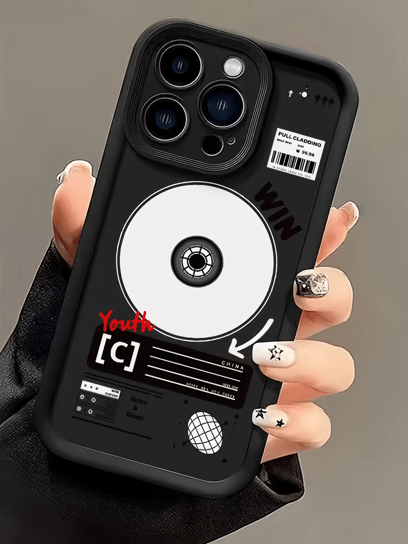 1件裝黑色音樂播放器CD簡約個性化TPU防震全包手機殼,適用於Apple 17 16 15 14 13 12 11 Pro Max Air及系列 - 彩色 - 查看 1