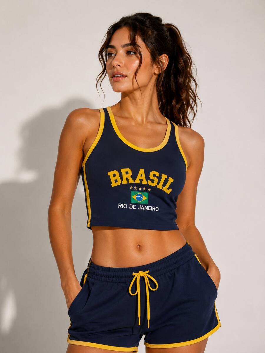 Regata Cropped Feminina Brasil Bordada Y2K Rio de Janeiro