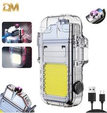 D&M Encendedor eléctrico Encendedor de pulso electrónico de doble arco,Resistente al viento y al agua, recargable por USB, sin llama, con función de linterna LED, ideal para la cocina, el jardín, acampadas al aire libre, etc. Llavero mini y portátil, ideal para Halloween, Navidad y cumpleaños. - Ver 3
