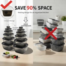 6 Packs Leak-Proof Stackable Food Containers, PP Microwave Dishwasher Freezer Lunch Boxes, Reusable Meal Prep Storage Boxes For School Office Picnic Travel Home Kitchen Accessories, Black & White - Multicolor - View 10