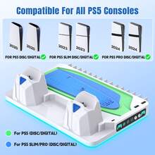 Cooling Base For P5 Standard/Slim/Pro Disc And Digital Editions, 2.5H Dual Controller Charging Station With 3-Speed Fan, 9 RGB Modes, 14 Game Card Slots, Headphone Holder, 2 USB-A Ports And USB-C Input - View 5