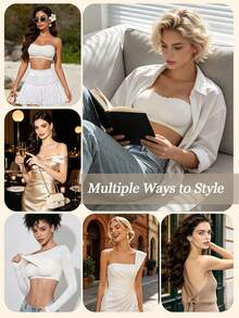 Women's Strapless Seamless Bandeau Bra Wireless Padded Tube Top,Non-Slip Sides Cross Back Invisible Backless Bra For Party Wedding Everyday Wear - White - View 5