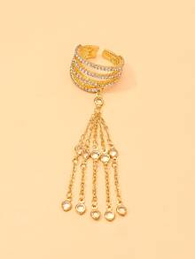 outingfit 1pc New Multi-Layer Wrapped Ring, Niche Design, Light Luxury Tassel Chain Open Adjustable Finger Ring, Eye-Catching Party Accessory - Gold - View 2
