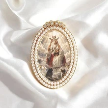 1pc Exquisite Refrigerator Magnet, Vintage Oval Decorative Magnetic Sticker, Handcrafted Metal With Rhinestones, Interesting Godfather Holding Cat Pattern Fridge Magnet, Perfect Gift, Home Decor! - one-size - View 1
