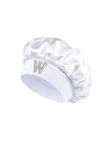 1pc Pearl Letter Print Satin Sleep Cap, Elastic Wide Band, Silky Hair Protection Cap, Suitable For Women's Night Sleep, Travel And Daily Hair Care - Multicolor - View 29