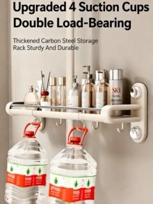 1pc Upgraded Vacuum Suction Cup Shower Caddy Holder, Stainless Steel Waterproof Rust-Proof With Towel Rack, No-Drill Large Capacity Storage Organizer For Shower Gel And Shampoo, Home Bathroom - Multicolor - View 3