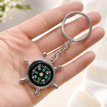 Nautical Ship Wheel & Compass Keychain, Silver Metal Texture Pendant, Bag Key Ring Book Decor Small Gift - A - View 6