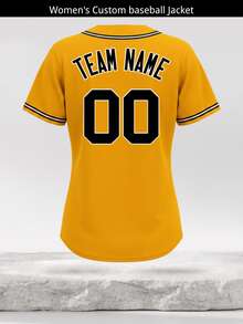 Customized Women's Baseball Jersey Personalized Yellow Shirt, Custom Team Name & Number Sports Uniform T-Shirt Summer - Yellow - View 4